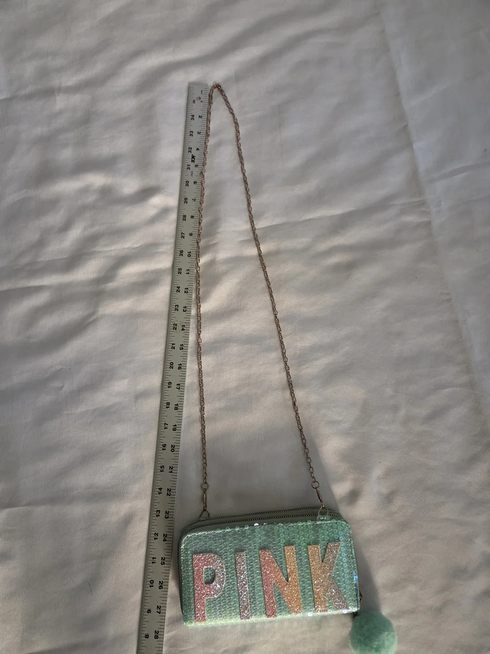 PINK Victoria's Secret Mint Sequin Clutch with Pink Glitter Logo